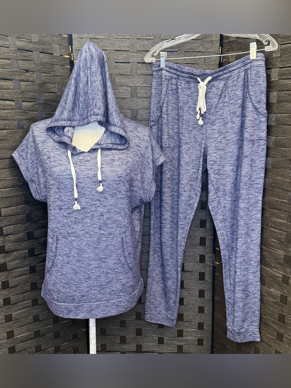 Sonoma Blue Heather Short-Sleeve Hoodie & Drawstring Joggers Lounge Set